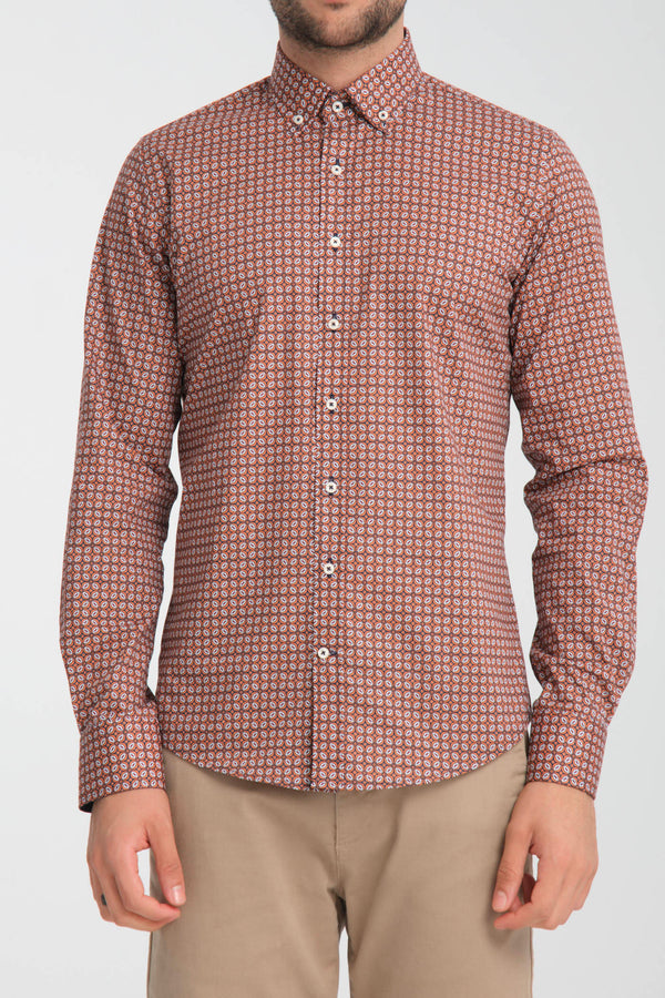 Chemise Homme Leonardo Sport Popelin Stretch Bleu Orange