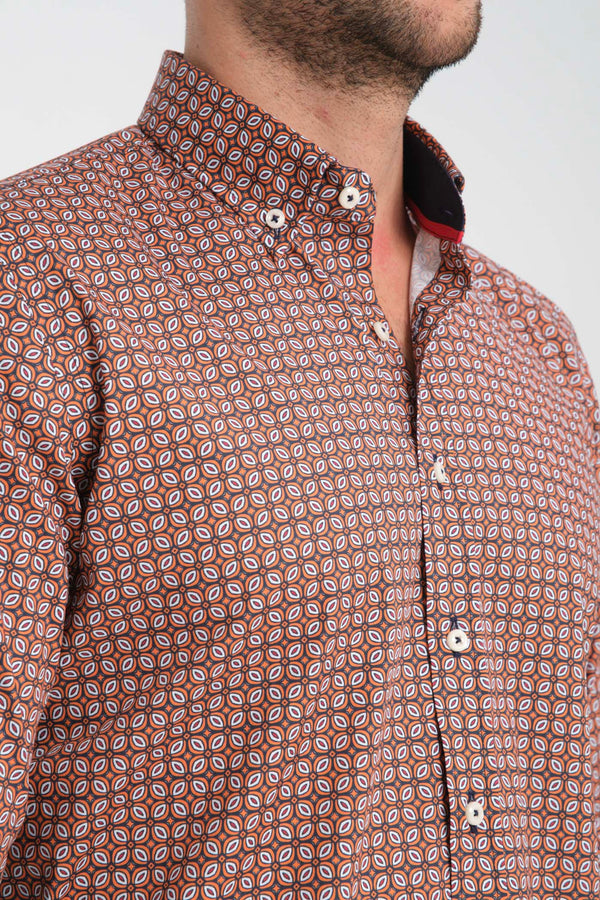 Chemise Homme Leonardo Sport Popelin Stretch Bleu Orange