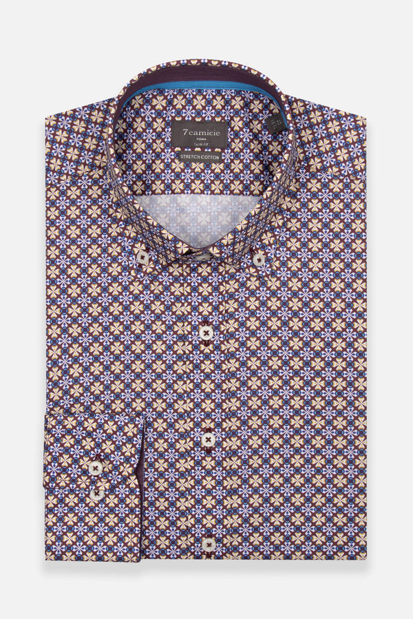Leonardo Sport Herren Hemd Poplin Stretch Violett Weiss