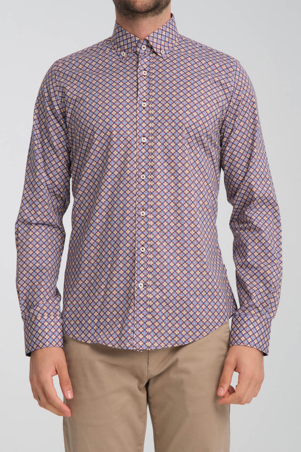 Leonardo Sport Herren Hemd Poplin Stretch Violett Weiss