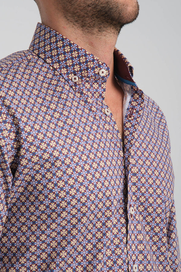 Leonardo Sport Herren Hemd Poplin Stretch Violett Weiss