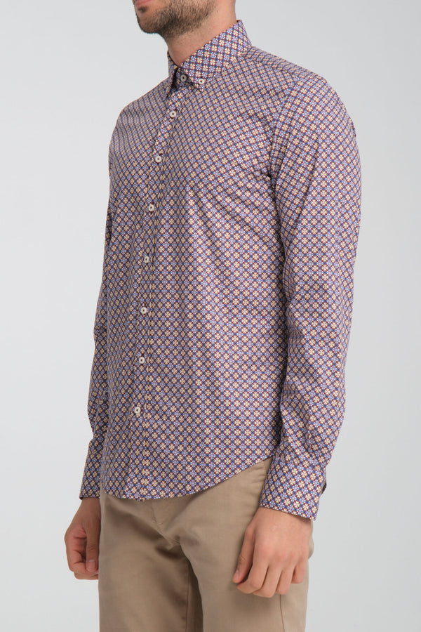 Leonardo Sport Herren Hemd Poplin Stretch Violett Weiss