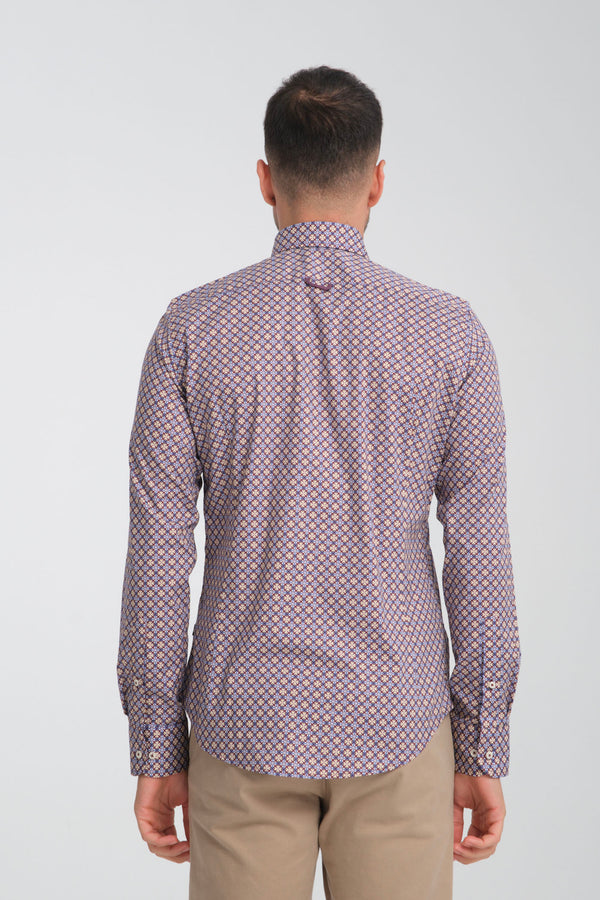 Leonardo Sport Herren Hemd Poplin Stretch Violett Weiss