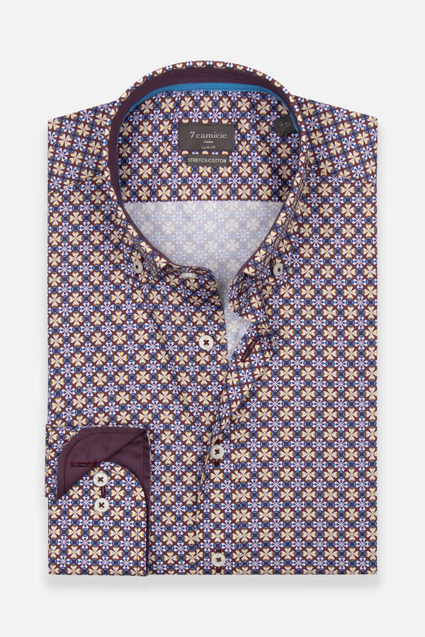 Leonardo Sport Herren Hemd Poplin Stretch Violett Weiss