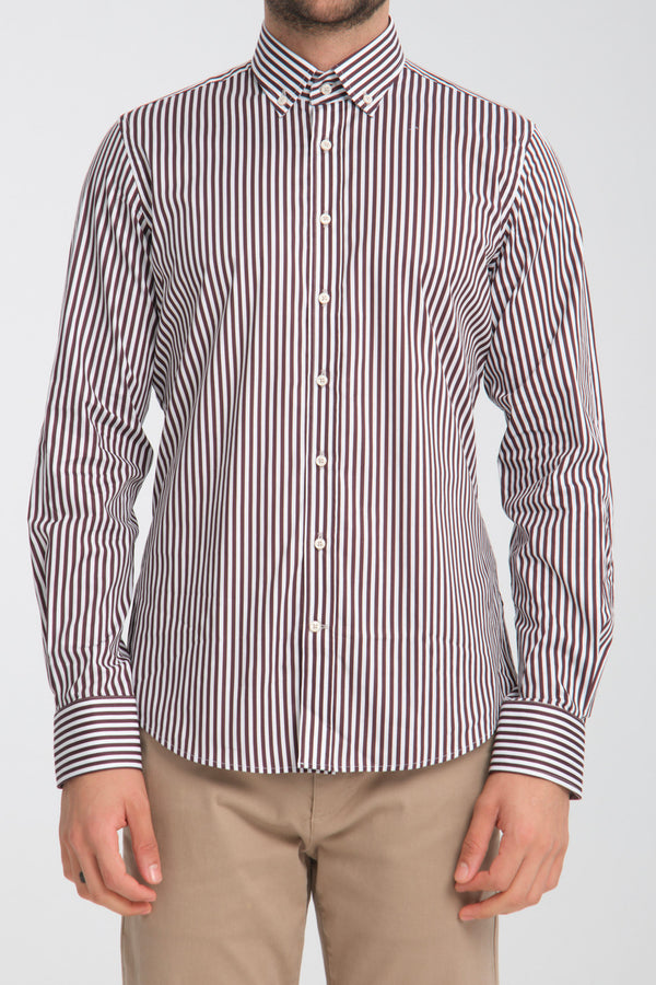Camisa Hombre Leonardo Sport Popelin Stretch Blanco Rojo