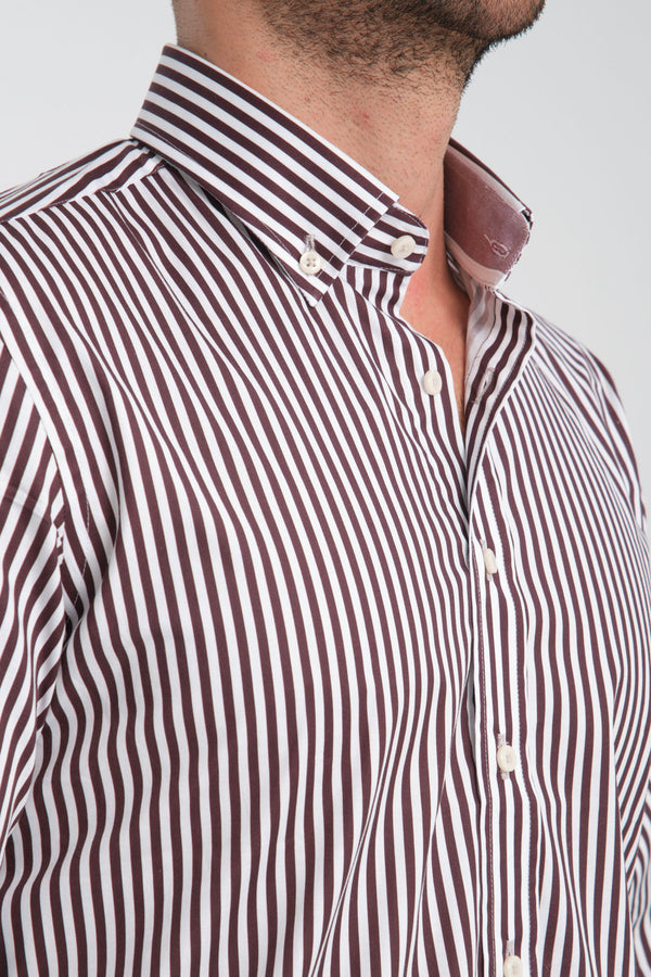 Camisa Hombre Leonardo Sport Popelin Stretch Blanco Rojo