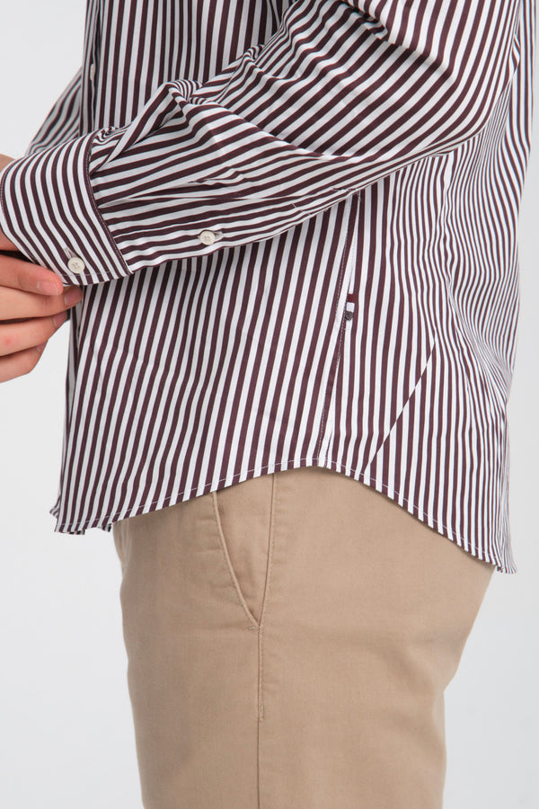 Camisa Hombre Leonardo Sport Popelin Stretch Blanco Rojo