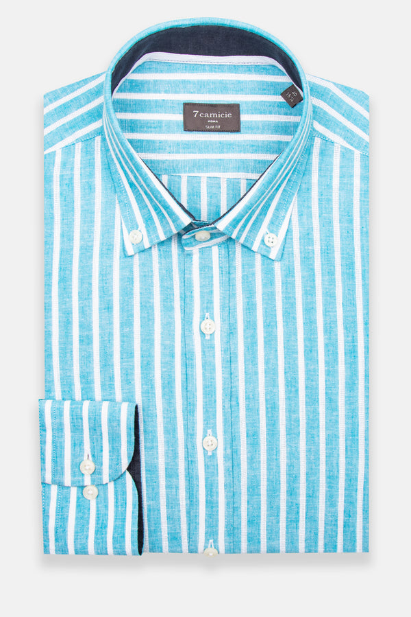 Camisa Hombre Leonardo Sport Lino Azul Blanco