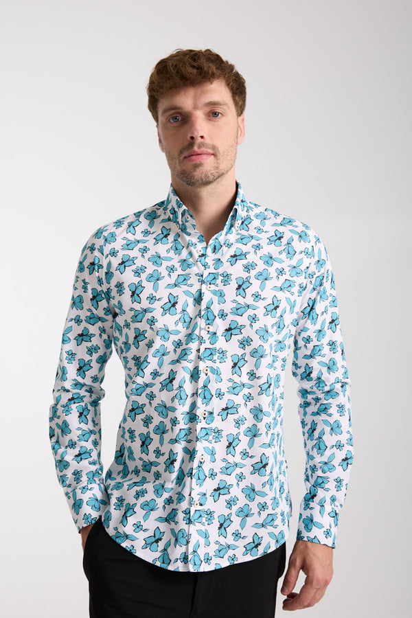 Chemise Homme Leonardo Sport Popelin Blanc Vert