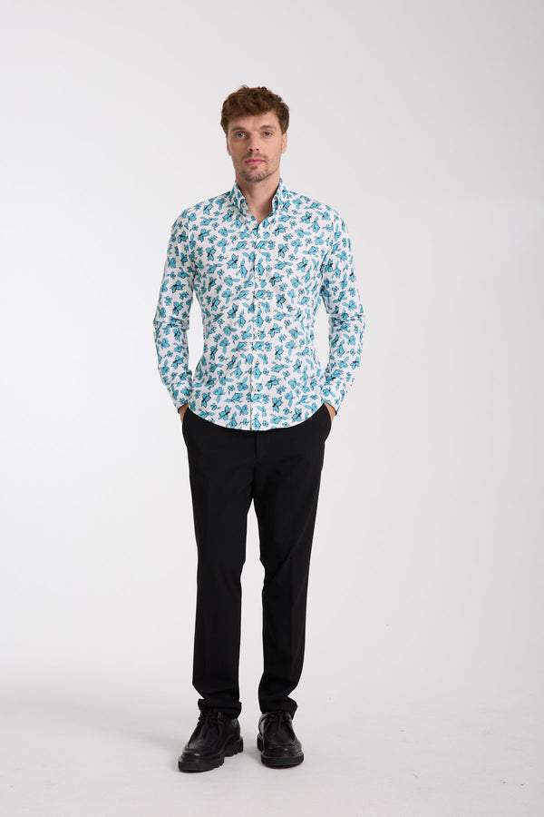Chemise Homme Leonardo Sport Popelin Blanc Vert