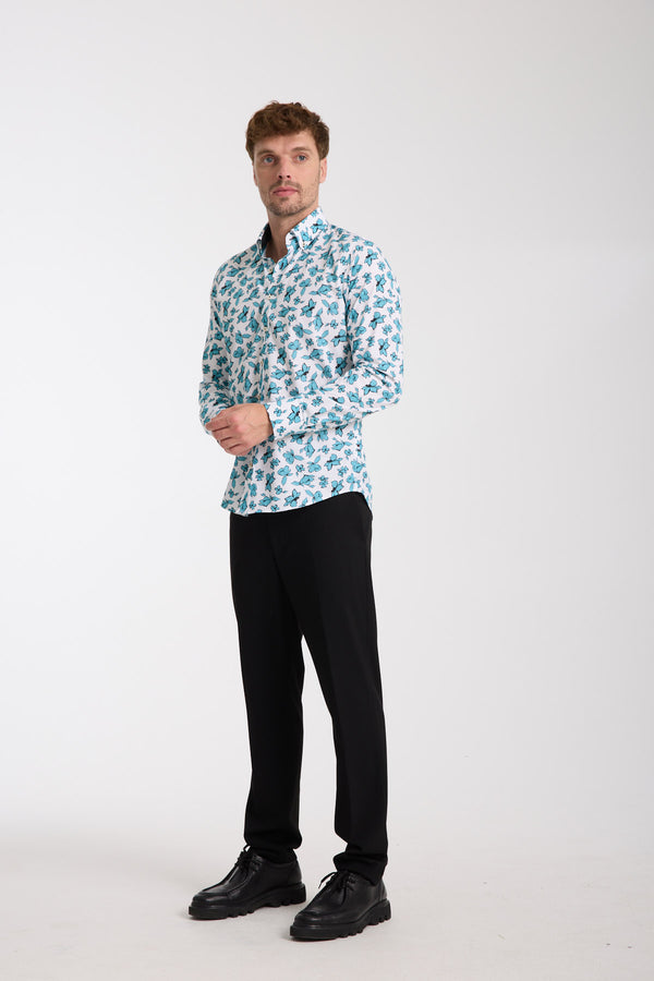 Chemise Homme Leonardo Sport Popelin Blanc Vert