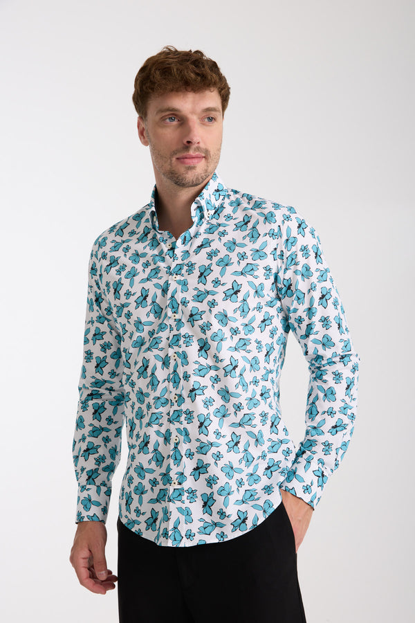 Chemise Homme Leonardo Sport Popelin Blanc Vert