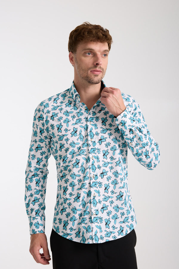 Chemise Homme Leonardo Sport Popelin Blanc Vert