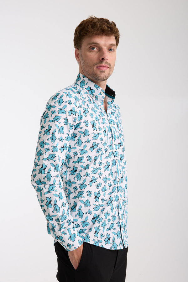 Chemise Homme Leonardo Sport Popelin Blanc Vert