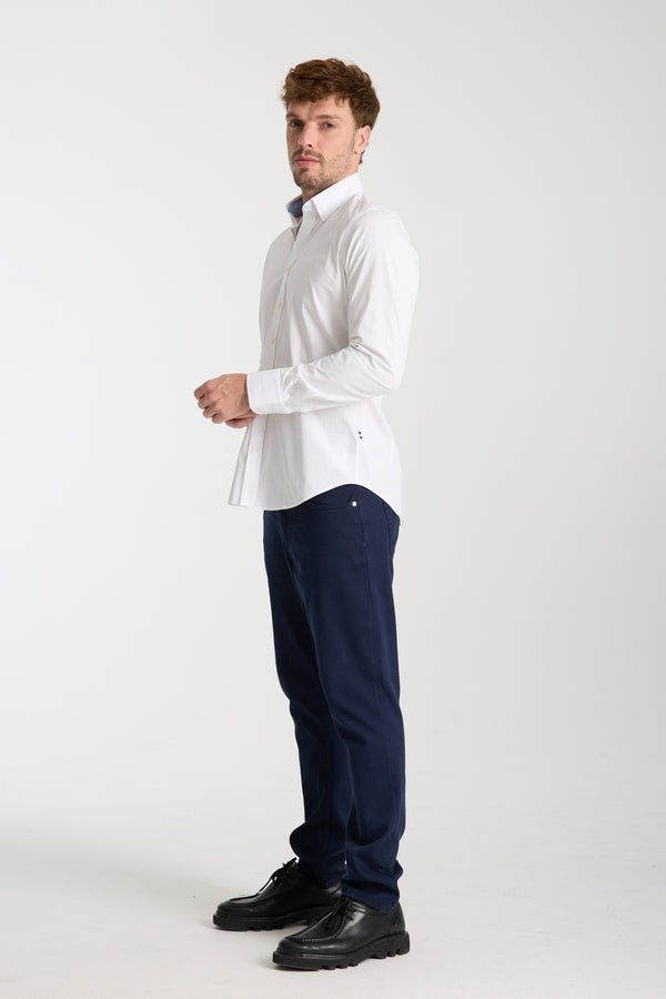 Chemise Homme Leonardo Sport Popelin Stretch Blanc