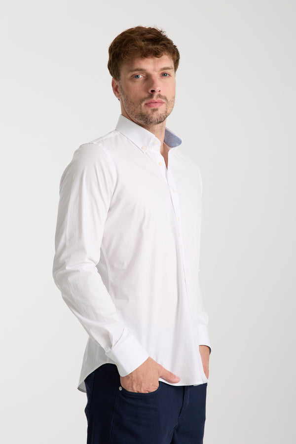 Chemise Homme Leonardo Sport Popelin Stretch Blanc