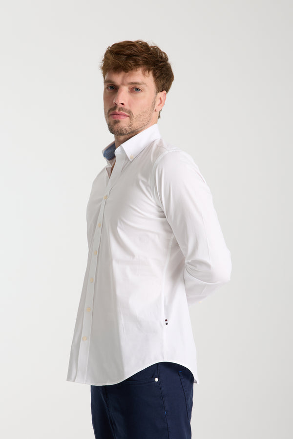Chemise Homme Leonardo Sport Popelin Stretch Blanc