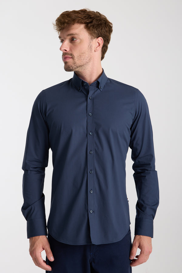 Leonardo Sport Herren Hemd Poplin Stretch Blau