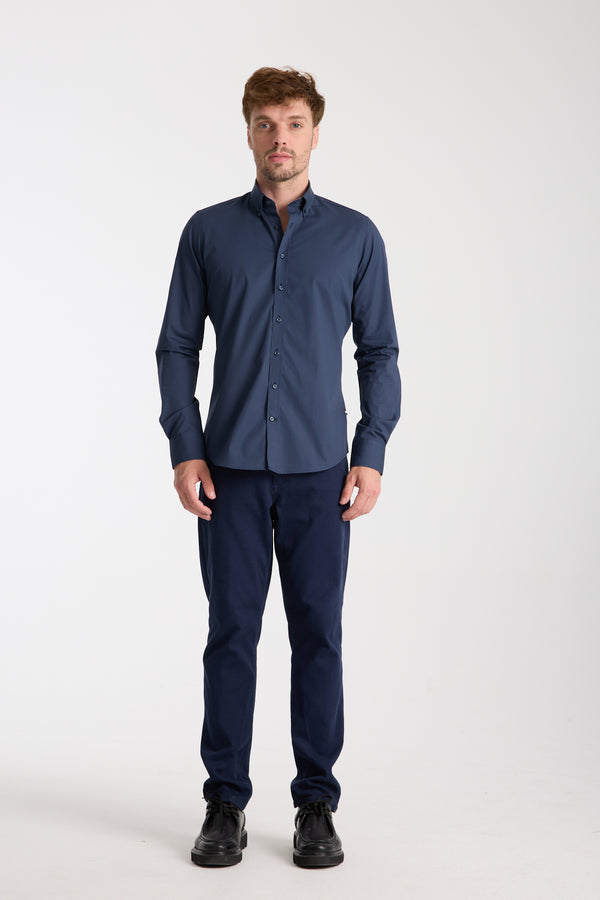 Leonardo Sport Herren Hemd Poplin Stretch Blau