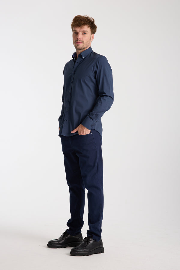 Leonardo Sport Herren Hemd Poplin Stretch Blau