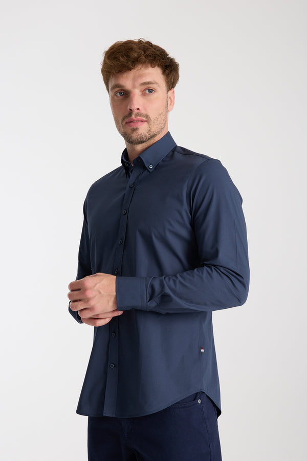Leonardo Sport Herren Hemd Poplin Stretch Blau