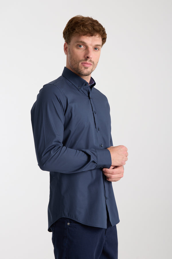 Leonardo Sport Herren Hemd Poplin Stretch Blau