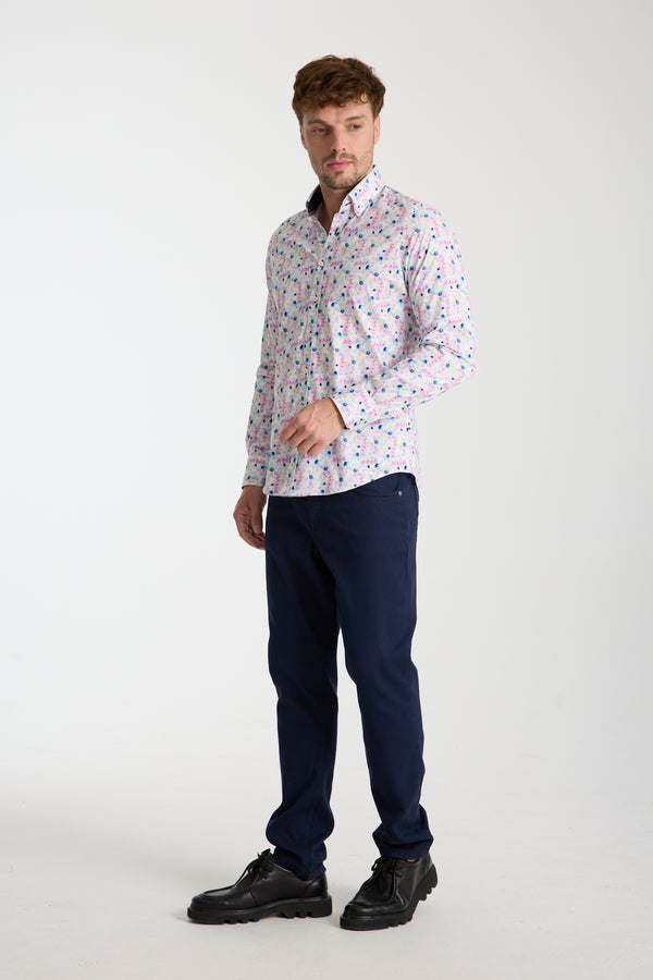 Leonardo Sport Poplin Stretch Man Shirt White Pink