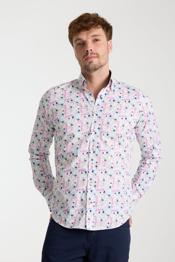 Leonardo Sport Poplin Stretch Man Shirt White Pink