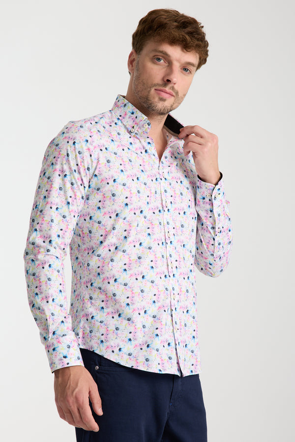 Leonardo Sport Poplin Stretch Man Shirt White Pink