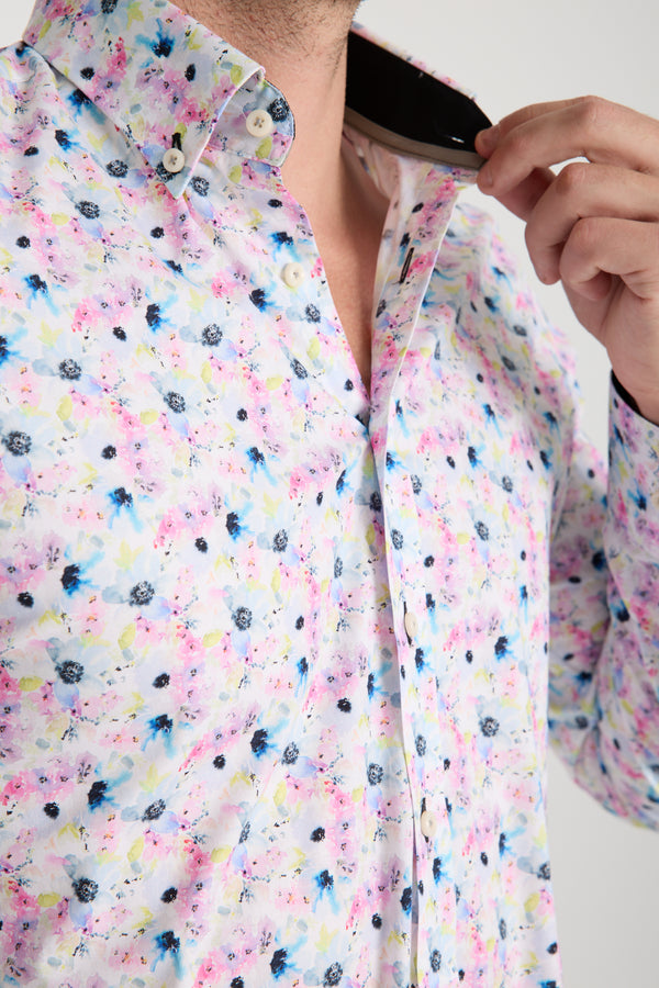 Leonardo Sport Poplin Stretch Man Shirt White Pink