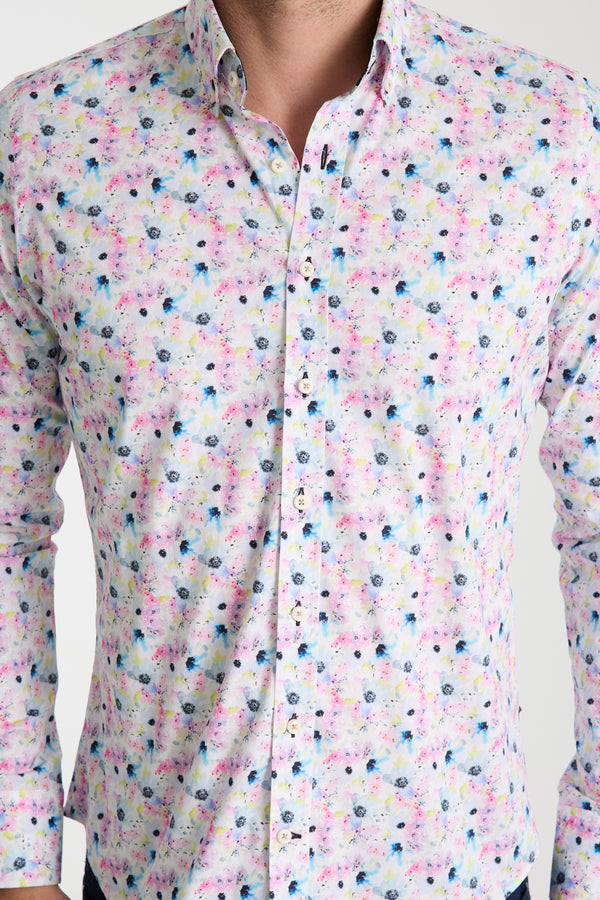 Leonardo Sport Poplin Stretch Man Shirt White Pink