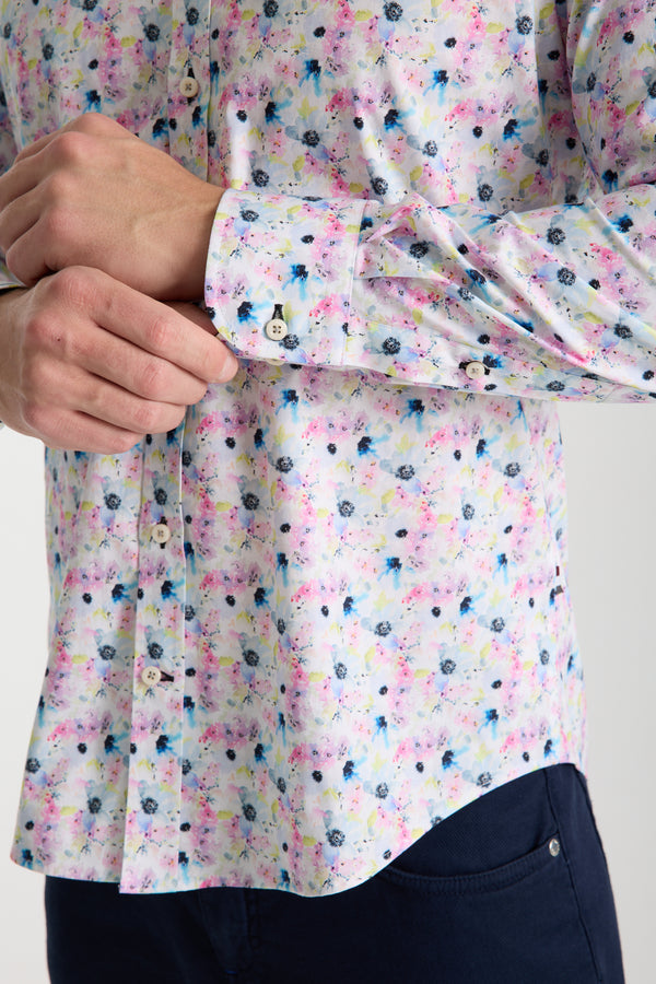 Leonardo Sport Poplin Stretch Man Shirt White Pink