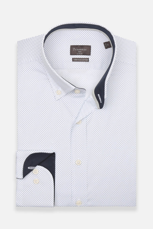 Chemise Homme Leonardo Sport Popelin Stretch Blanc Bleu