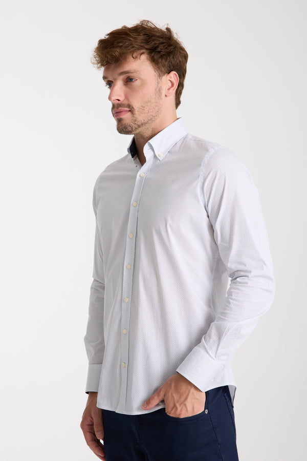 Chemise Homme Leonardo Sport Popelin Stretch Blanc Bleu