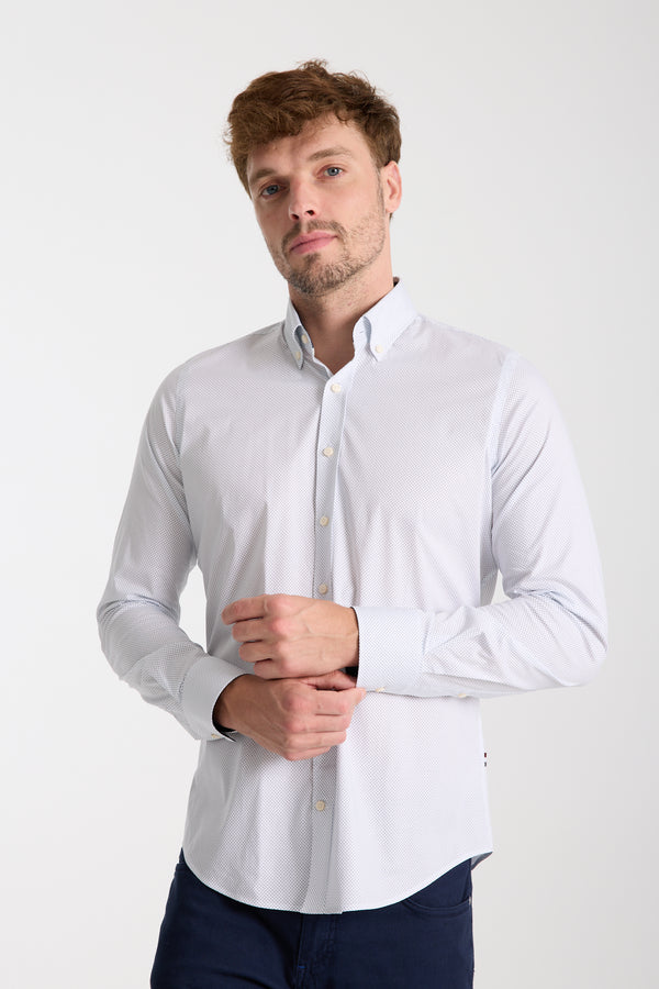 Chemise Homme Leonardo Sport Popelin Stretch Blanc Bleu