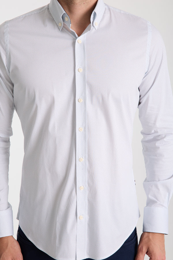 Chemise Homme Leonardo Sport Popelin Stretch Blanc Bleu