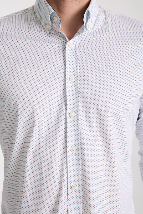 Chemise Homme Leonardo Sport Popelin Stretch Blanc Bleu