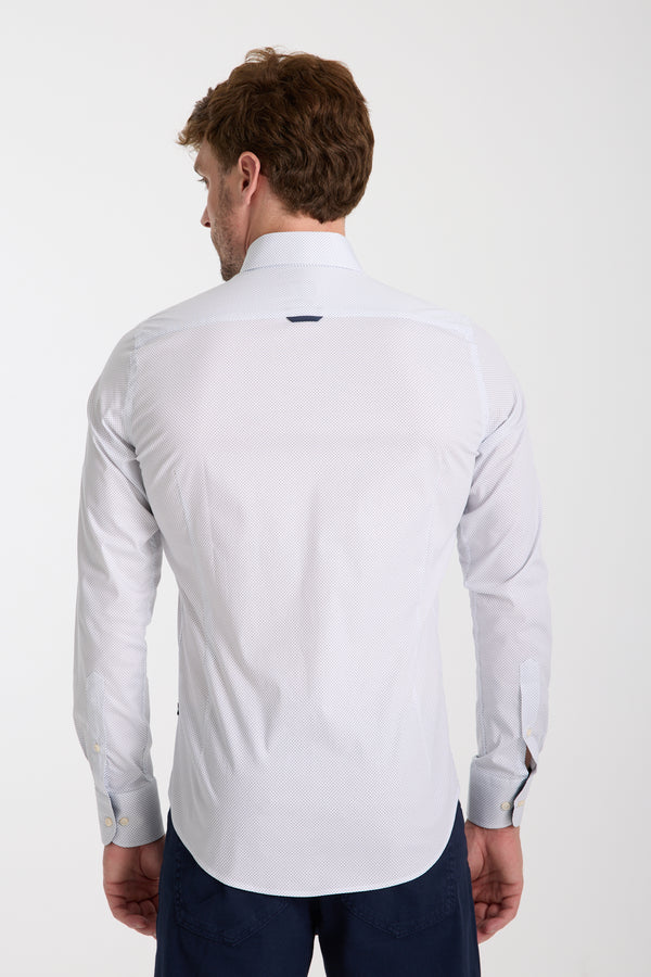 Chemise Homme Leonardo Sport Popelin Stretch Blanc Bleu