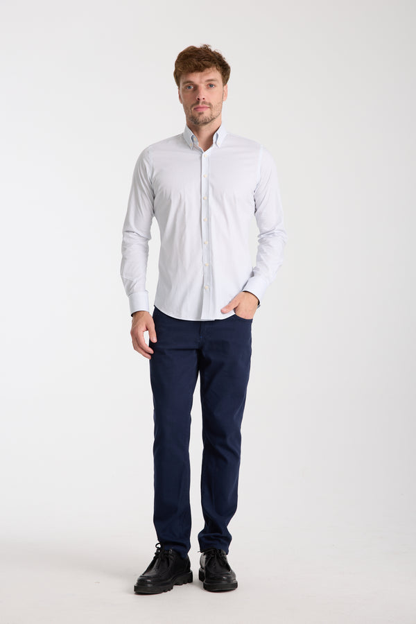 Chemise Homme Leonardo Sport Popelin Stretch Blanc Bleu