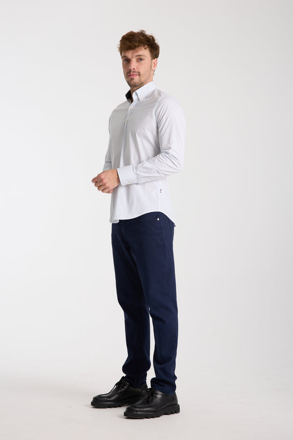 Chemise Homme Leonardo Sport Popelin Stretch Blanc Bleu