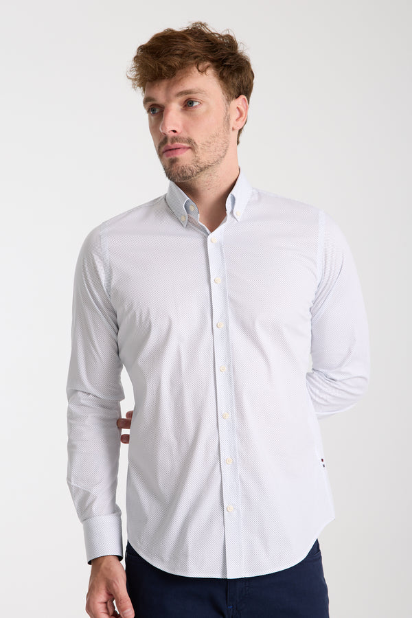 Chemise Homme Leonardo Sport Popelin Stretch Blanc Bleu
