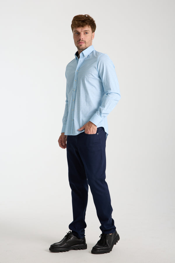 Leonardo Sport Poplin Stretch Man Shirt Light Blue White