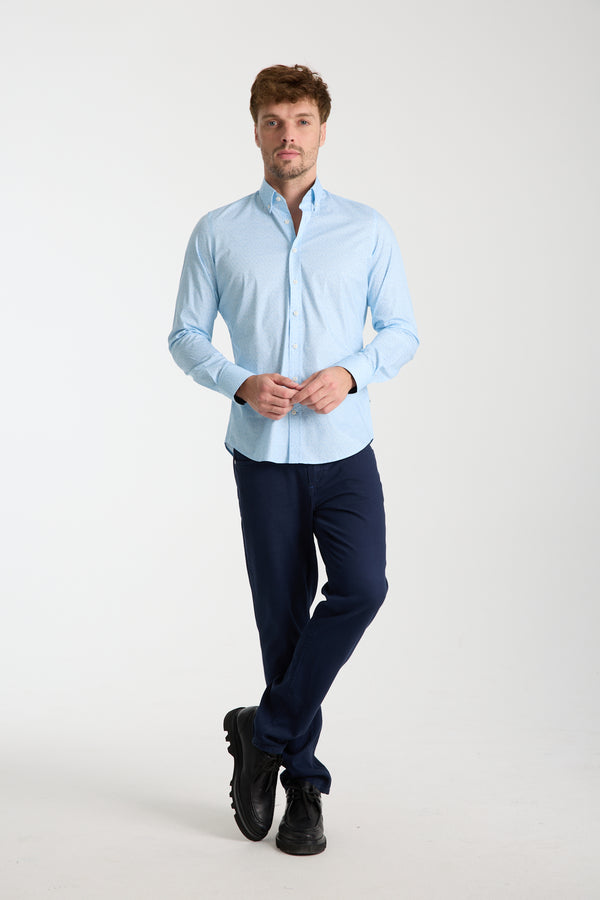 Leonardo Sport Poplin Stretch Man Shirt Light Blue White