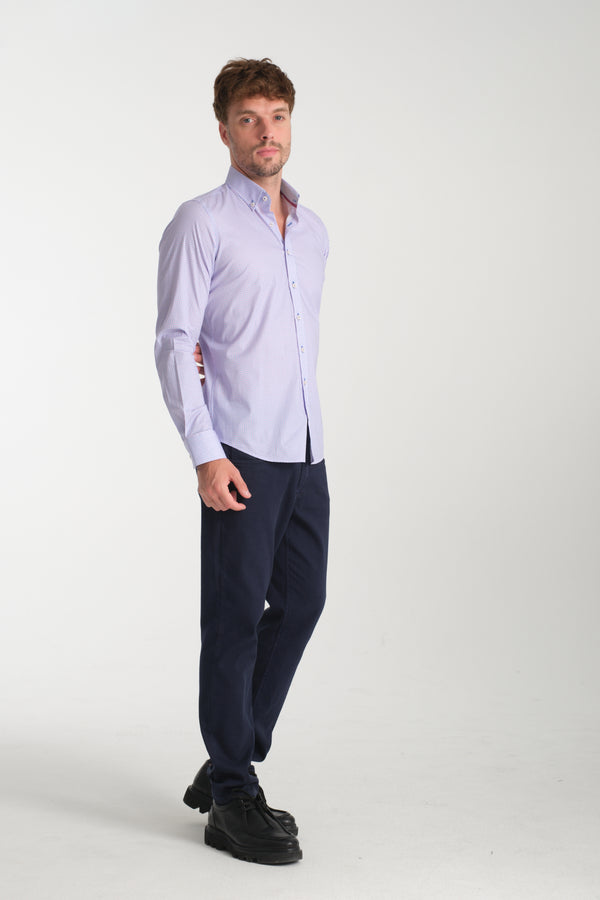 Chemise Homme Leonardo Sport Popelin Stretch Bleu clair Violet