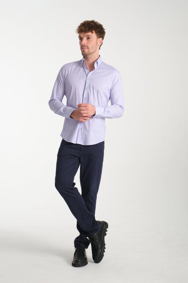 Chemise Homme Leonardo Sport Popelin Stretch Bleu clair Violet
