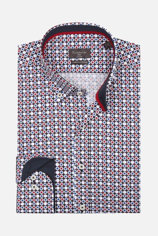 Chemise Homme Leonardo Sport Popelin Stretch Bleu Rouge