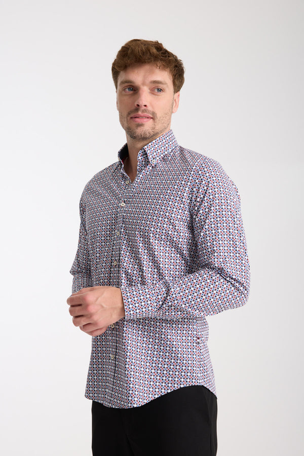 Chemise Homme Leonardo Sport Popelin Stretch Bleu Rouge