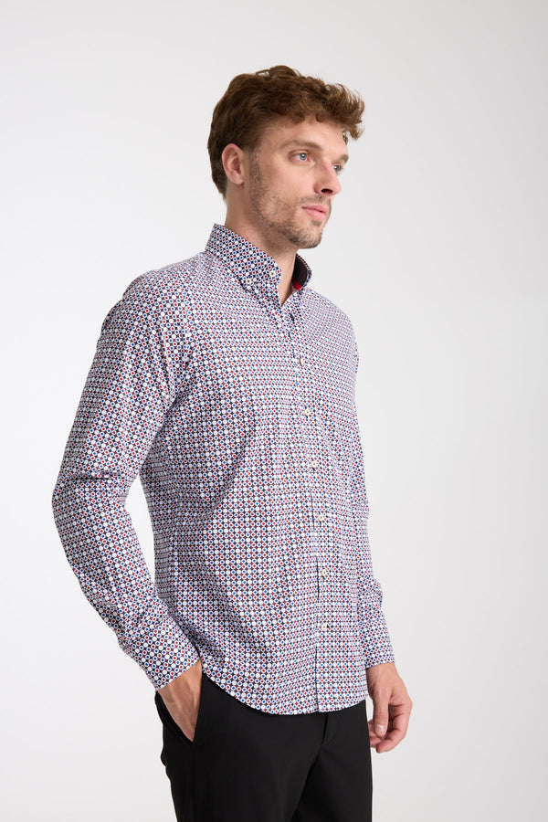 Chemise Homme Leonardo Sport Popelin Stretch Bleu Rouge