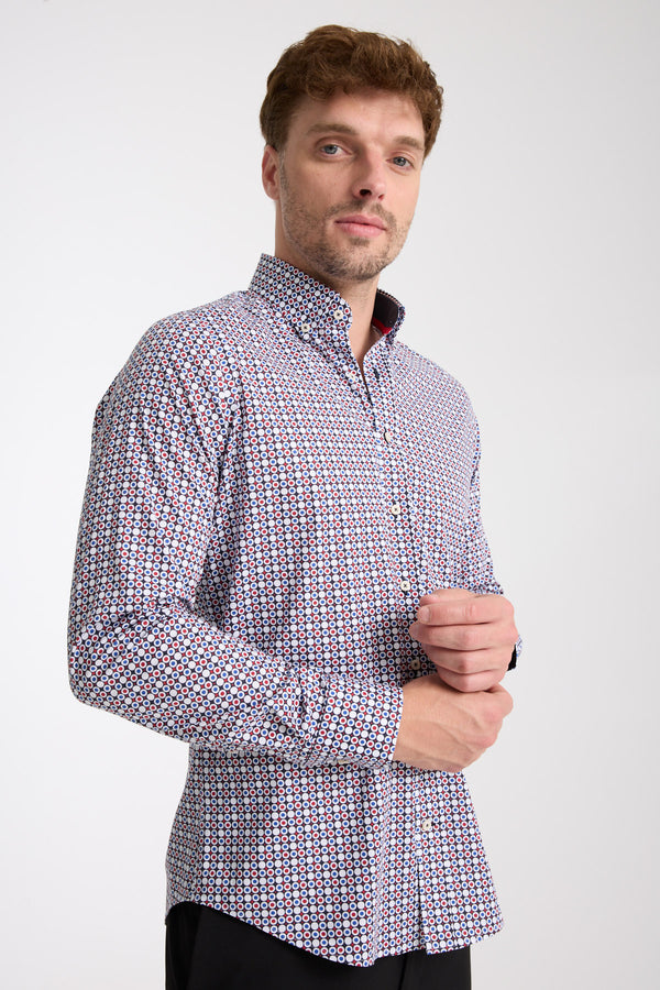 Chemise Homme Leonardo Sport Popelin Stretch Bleu Rouge
