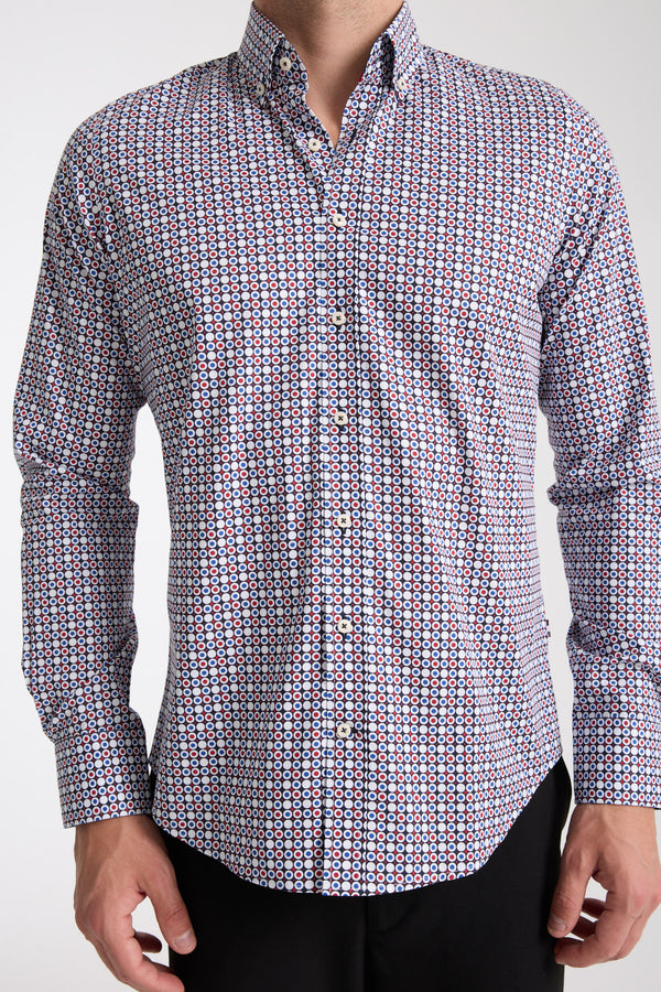 Chemise Homme Leonardo Sport Popelin Stretch Bleu Rouge